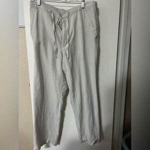 Cubavera Missy Wide Leg Drawstring Linen Pants Cream Size M Relax LightAcademia